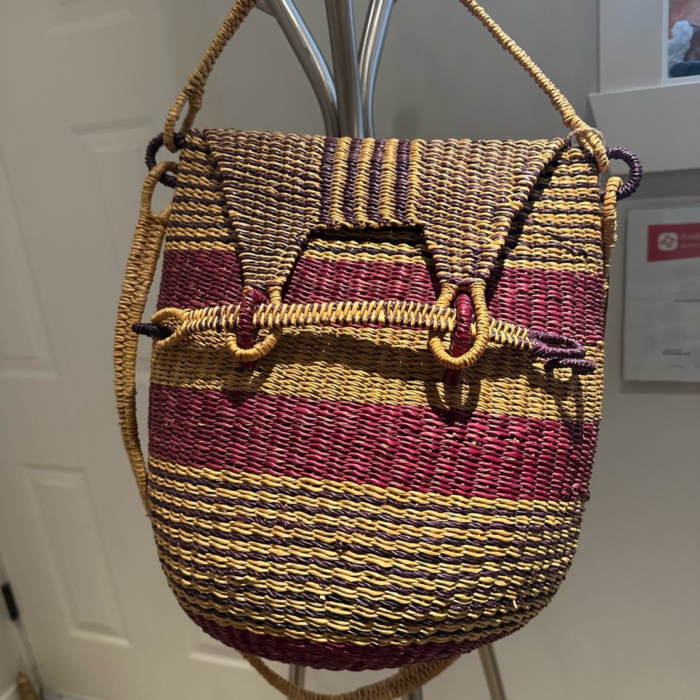 Woven Stripe Hobo Bag in Mustard and Burgundy